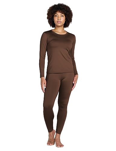 LAPASA Damen Innenfleece Thermounterwäsche Set, Thermooberteil & Thermohose Leggings Funktionsunterwäsche Sets, L17, Braun, XS von LAPASA