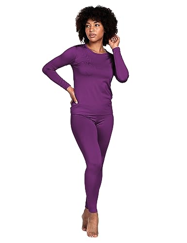 LAPASA Damen Innenfleece Thermounterwäsche Set, Thermooberteil & Thermohose Leggings Funktionsunterwäsche Sets, L17, Violett2, L von LAPASA