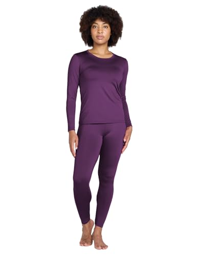 LAPASA Damen Innenfleece Thermounterwäsche Set, Thermooberteil & Thermohose Leggings Funktionsunterwäsche Sets, L17, Violett2, M von LAPASA