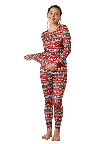 LAPASA Damen Innenfleece Thermounterwäsche Set, Thermooberteil & Thermohose Leggings Funktionsunterwäsche Sets, L17, Weihnachten2, XS von LAPASA