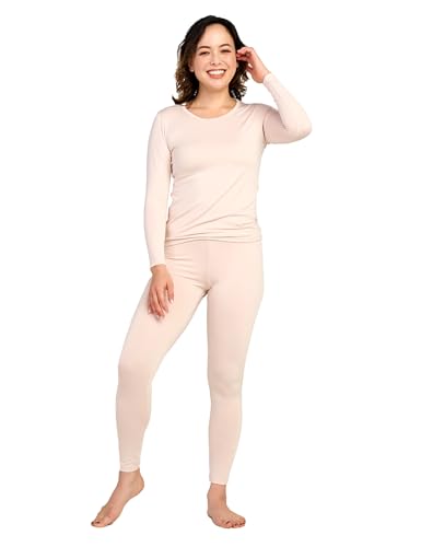 LAPASA Damen Innenfleece Thermounterwäsche Set, Thermooberteil & Thermohose Leggings Funktionsunterwäsche Sets, L17 Beige, 100 Warm, L von LAPASA
