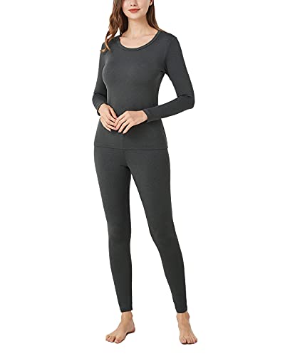 LAPASA Damen Innenfleece Thermounterwäsche Set, Thermooberteil & Thermohose Leggings Funktionsunterwäsche Sets, L17 Dunkelgrau, 100 Warm, M von LAPASA