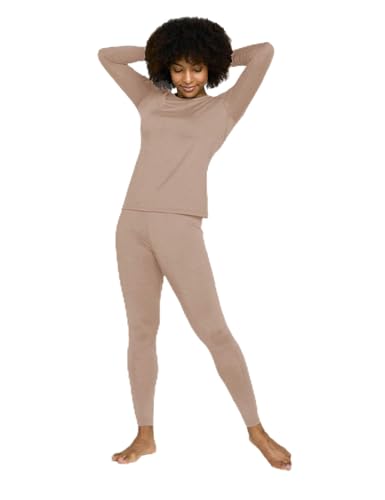 LAPASA Damen Innenfleece Thermounterwäsche Set, Thermooberteil & Thermohose Leggings Funktionsunterwäsche Sets, L17 Hellbraun, 100 Warm, L von LAPASA
