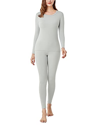 LAPASA Damen Innenfleece Thermounterwäsche Set, Thermooberteil & Thermohose Leggings Funktionsunterwäsche Sets, L17 Hellgrau, 100 Warm, XS von LAPASA