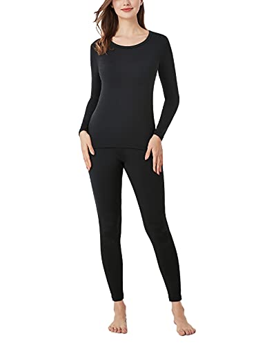 LAPASA Damen Innenfleece Thermounterwäsche Set, Thermooberteil & Thermohose Leggings Funktionsunterwäsche Sets, L17 Schwarz, 100 Warm, L von LAPASA