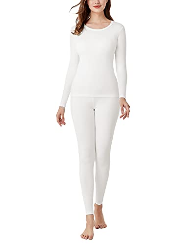 LAPASA Damen Innenfleece Thermounterwäsche Set, Thermooberteil & Thermohose Leggings Funktionsunterwäsche Sets, L17 Weiß, 100 Warm, L von LAPASA