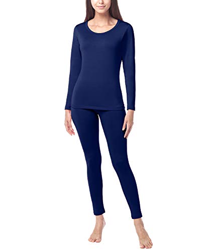 LAPASA Damen Innenfleece Thermounterwäsche Set, Thermooberteil & Thermohose Leggings Funktionsunterwäsche Sets, L17: Navy, 100 Warm, L von LAPASA