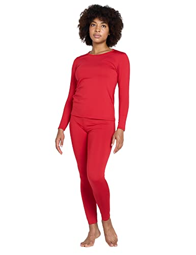 LAPASA Damen Innenfleece Thermounterwäsche Set, Thermooberteil & Thermohose Leggings Funktionsunterwäsche Sets, L17: Rot V1, 100 Warm, XS von LAPASA