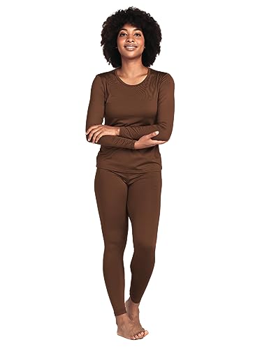 LAPASA Damen Innenfleece Thermounterwäsche Set, Thermooberteil & Thermohose Leggings Funktionsunterwäsche Sets, L41 Braun, L von LAPASA