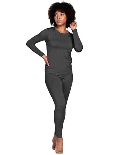 LAPASA Damen Innenfleece Thermounterwäsche Set, Thermooberteil & Thermohose Leggings Funktionsunterwäsche Sets, L41 Dunkelgrau, 200 Wärmer, M von LAPASA
