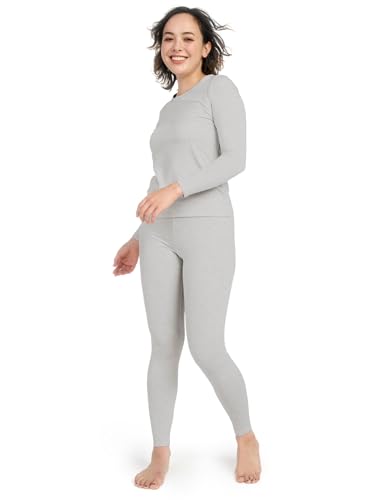 LAPASA Damen Innenfleece Thermounterwäsche Set, Thermooberteil & Thermohose Leggings Funktionsunterwäsche Sets, L41 Hellgrau, 200 Wärmer, M von LAPASA
