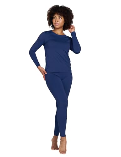 LAPASA Damen Innenfleece Thermounterwäsche Set, Thermooberteil & Thermohose Leggings Funktionsunterwäsche Sets, L41 Navy, M von LAPASA