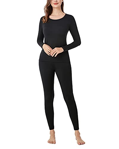 LAPASA Damen Innenfleece Thermounterwäsche Set, Thermooberteil & Thermohose Leggings Funktionsunterwäsche Sets, L41 Schwarz, 200 Wärmer, M von LAPASA