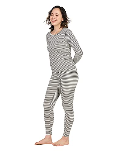 LAPASA Damen Innenfleece Thermounterwäsche Set, Thermooberteil & Thermohose Leggings Funktionsunterwäsche Sets, L41 Schwarz-weiß gestreift, M von LAPASA