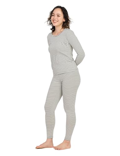 LAPASA Damen Innenfleece Thermounterwäsche Set, Thermooberteil & Thermohose Leggings Funktionsunterwäsche Sets, L41 Schwarz-weiß gestreift, XS von LAPASA