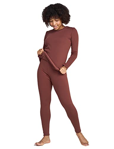 LAPASA Damen Innenfleece Thermounterwäsche Set, Thermooberteil & Thermohose Leggings Funktionsunterwäsche Sets, L44 Braun, 300 Extra warm, XL von LAPASA