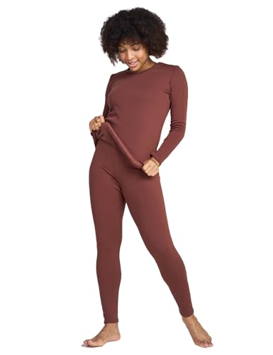 LAPASA Damen Innenfleece Thermounterwäsche Set, Thermooberteil & Thermohose Leggings Funktionsunterwäsche Sets, L44 Braun, 300 Extra warm, XS von LAPASA