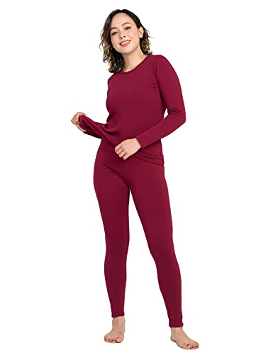 LAPASA Damen Innenfleece Thermounterwäsche Set, Thermooberteil & Thermohose Leggings Funktionsunterwäsche Sets, L44 Burgund, 300 Extra warm, L von LAPASA