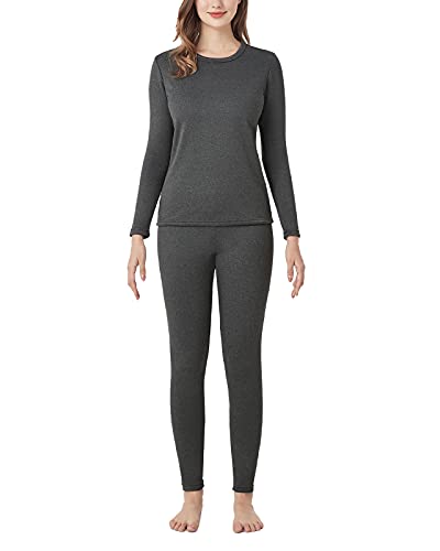 LAPASA Damen Innenfleece Thermounterwäsche Set, Thermooberteil & Thermohose Leggings Funktionsunterwäsche Sets, L44 Dunkelgrau, 300 Extra warm, XL von LAPASA