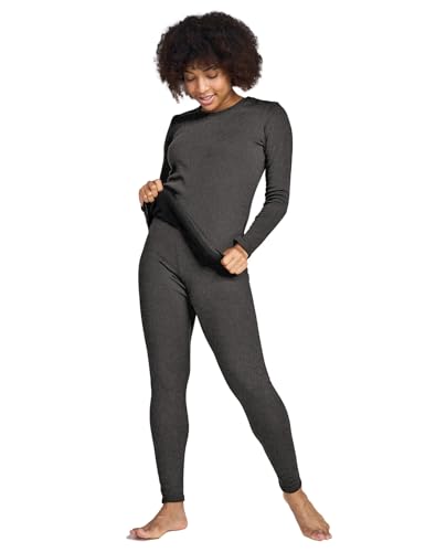 LAPASA Damen Innenfleece Thermounterwäsche Set, Thermooberteil & Thermohose Leggings Funktionsunterwäsche Sets, L44 Dunkelgrau, 300 Extra warm, XS von LAPASA