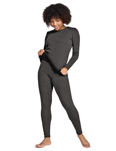 LAPASA Damen Innenfleece Thermounterwäsche Set, Thermooberteil & Thermohose Leggings Funktionsunterwäsche Sets, L44 Dunkelgrau, 300 Extra warm, XXL von LAPASA