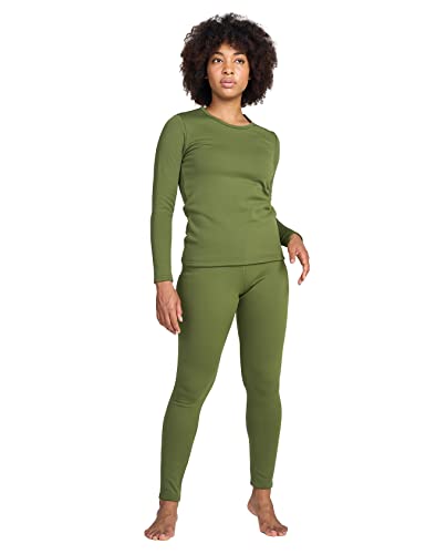 LAPASA Damen Innenfleece Thermounterwäsche Set, Thermooberteil & Thermohose Leggings Funktionsunterwäsche Sets, L44 Grün, 300 Extra warm, L von LAPASA