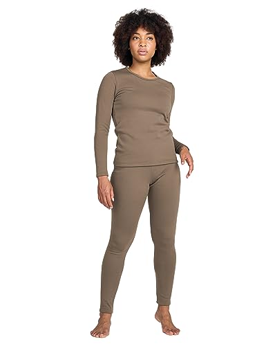 LAPASA Damen Innenfleece Thermounterwäsche Set, Thermooberteil & Thermohose Leggings Funktionsunterwäsche Sets, L44 Hellbraun, 300 Extra warm, M von LAPASA