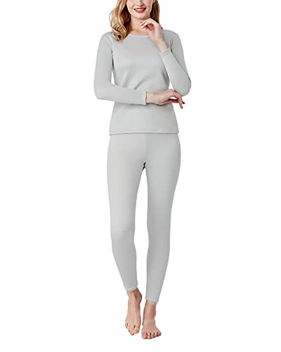 LAPASA Damen Innenfleece Thermounterwäsche Set, Thermooberteil & Thermohose Leggings Funktionsunterwäsche Sets, L44 Hellgrau, 300 Extra warm, L von LAPASA