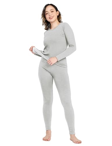 LAPASA Damen Innenfleece Thermounterwäsche Set, Thermooberteil & Thermohose Leggings Funktionsunterwäsche Sets, L44 Hellgrau, 300 Extra warm, XXL von LAPASA