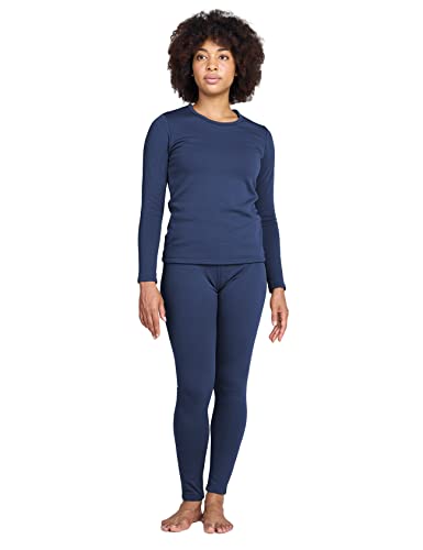 LAPASA Damen Innenfleece Thermounterwäsche Set, Thermooberteil & Thermohose Leggings Funktionsunterwäsche Sets, L44 Navy blau, 300 Extra warm, M von LAPASA