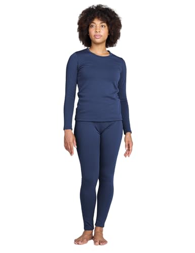 LAPASA Damen Innenfleece Thermounterwäsche Set, Thermooberteil & Thermohose Leggings Funktionsunterwäsche Sets, L44 Navy blau, 300 Extra warm, M von LAPASA