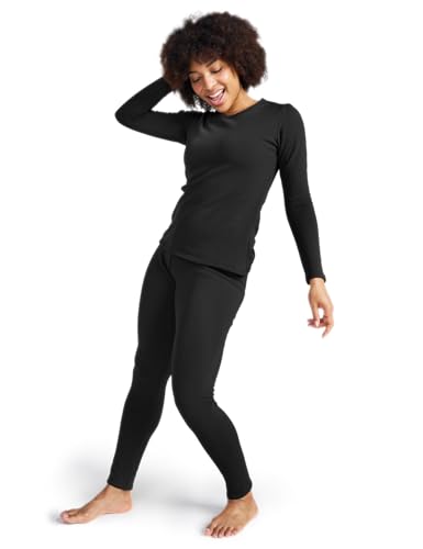 LAPASA Damen Innenfleece Thermounterwäsche Set, Thermooberteil & Thermohose Leggings Funktionsunterwäsche Sets, L44 Schwarz, 300 Extra warm, S von LAPASA
