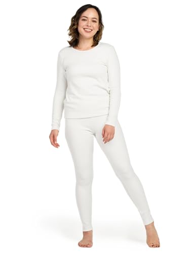 LAPASA Damen Innenfleece Thermounterwäsche Set, Thermooberteil & Thermohose Leggings Funktionsunterwäsche Sets, L44 Weiß, 300 Extra warm, L von LAPASA