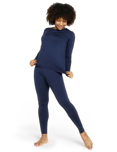 LAPASA Damen Innenfleece Thermounterwäsche Set, Thermooberteil & Thermohose Leggings Funktionsunterwäsche Sets, Navy, 100 Warm, XS von LAPASA
