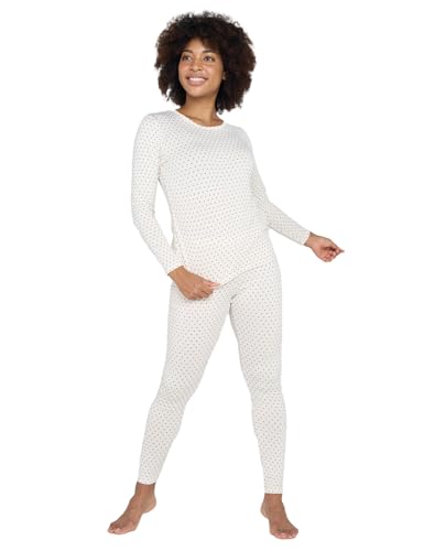 LAPASA Damen Innenfleece Thermounterwäsche Set, Thermooberteil & Thermohose Leggings Funktionsunterwäsche Sets, Schwarz-weiß Pünktchen, M von LAPASA