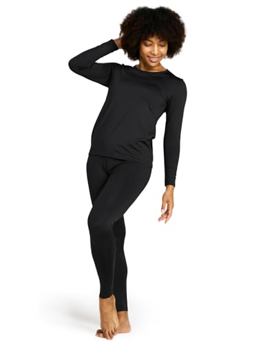 LAPASA Damen Innenfleece Thermounterwäsche Set, Thermooberteil & Thermohose Leggings Funktionsunterwäsche Sets, L41 Schwarz, 200 Wärmer, L von LAPASA