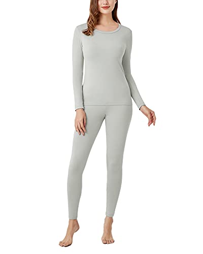 LAPASA Damen Innenfleece Thermounterwäsche Set, Thermooberteil & Thermohose Leggings Funktionsunterwäsche Sets, L41 Hellgrau, 200 Wärmer, L von LAPASA