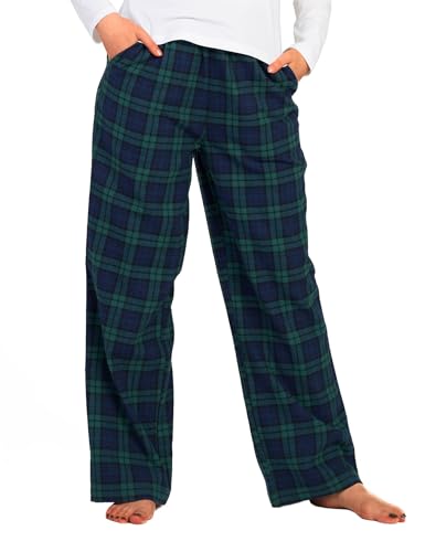 LAPASA Damen Pyjamahose Loungehose Schlafanzughose Freizeithose Baumwolle Flanell L74 (Medium, Dunkelgrün + Navy Blau) von LAPASA