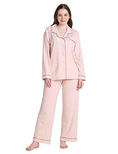 LAPASA Damen Pyjama Set Knöpfe Loungewear Oberteil Hose L103 (Large, Rosa) von LAPASA