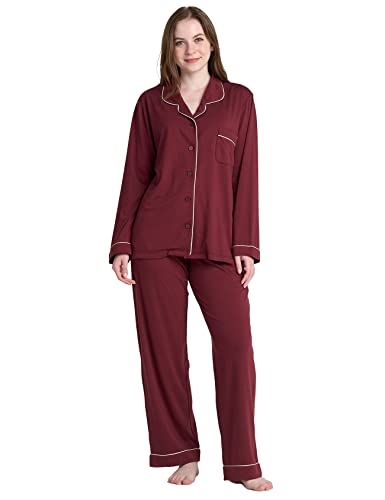 LAPASA Damen Pyjama Set Knöpfe Loungewear Oberteil Hose L103 (Medium, Bordeaux) von LAPASA