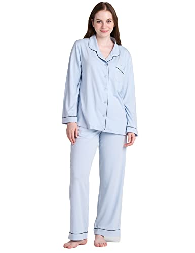 LAPASA Damen Pyjama Set Knöpfe Loungewear Oberteil Hose L103 (Small, Hellblau) von LAPASA