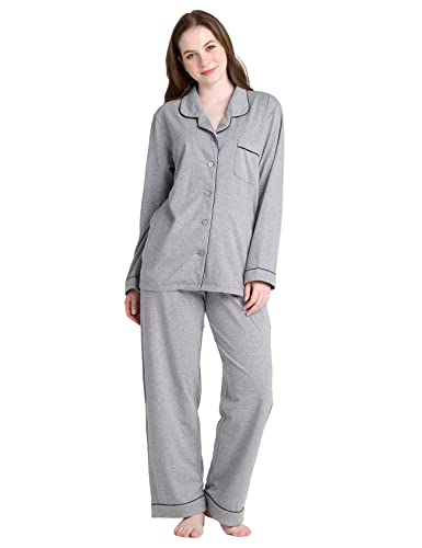 LAPASA Damen Pyjama Set Knöpfe Loungewear Oberteil Hose L103 (X-Small, Hellgrau meliert) von LAPASA