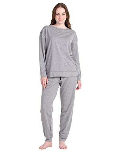 LAPASA Damen Pyjama Set Sportliches Design Relaxed Fit Loungewear Top & Hose L110 (Medium, Hellgrau meliert) von LAPASA