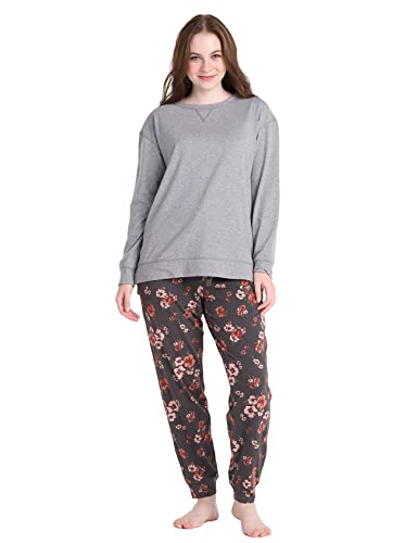 LAPASA Damen Pyjama Set Sportliches Design Relaxed Fit Loungewear Top & Hose L110 (Small, Hellgraues Oberteil & graue Blumenhose) von LAPASA