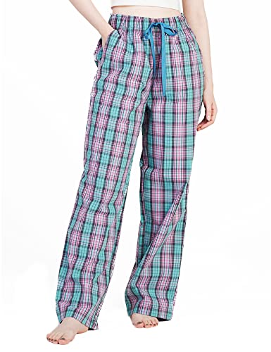 LAPASA Damen Pyjamahose Loungehose Schlafanzughose Freizeithose Baumwolle Flanell L54, Grün & Pink kariert, S von LAPASA