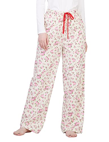 LAPASA Damen Pyjamahose Loungehose Schlafanzughose Freizeithose Baumwolle Flanell L54 L74 (Beige mit Blumenmuster, M) von LAPASA