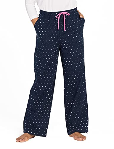 LAPASA Damen Pyjamahose Loungehose Schlafanzughose Freizeithose Baumwolle Flanell L54 L74 (Navy Blau mit Punkten, XS) von LAPASA