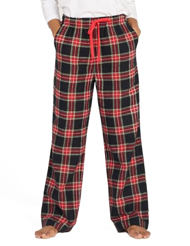 LAPASA Damen Pyjamahose Loungehose Schlafanzughose Freizeithose Baumwolle Flanell L74 (Schwarz + Rot kariert, XXL) von LAPASA