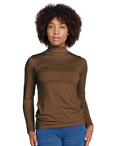 LAPASA Damen Rollkragen Thermounterhemd, Innenfleece Thermounterwäsche langärmliges Thermo-Shirt Funktionsunterwäsche Oberteil (L88), Braun (Warm), M von LAPASA