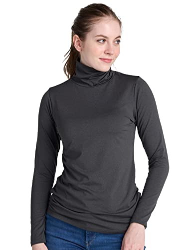 LAPASA Damen Rollkragen Thermounterhemd, Innenfleece Thermounterwäsche langärmliges Thermo-Shirt Funktionsunterwäsche Oberteil (L88), Dunkelgrau (warm), L von LAPASA